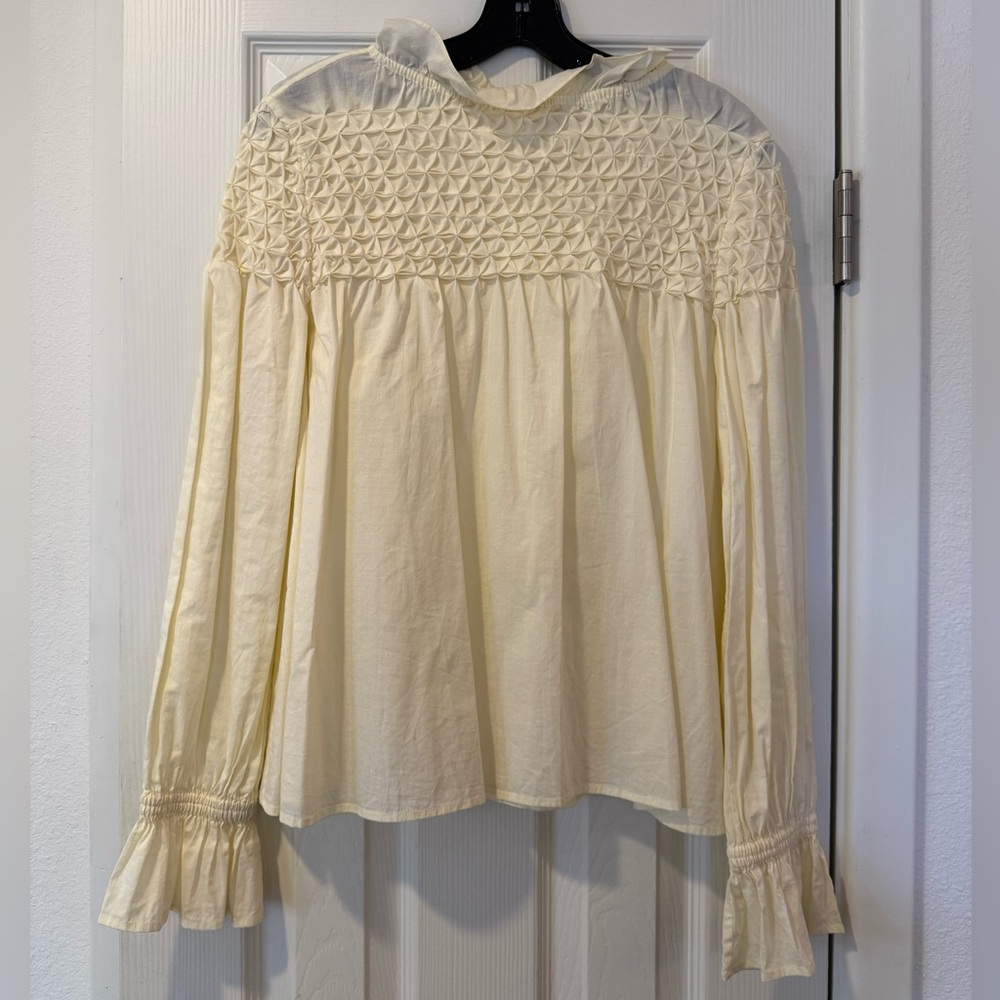 Merlette Majorelle Pale Yellow Smocked Long Sleeve Blouse - Picture 5 of 8